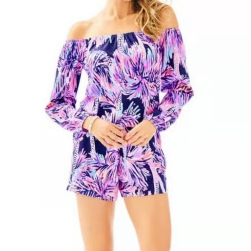 Lilly Pulitzer Off-Shoulder Purple and Pink Romper